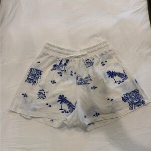 Zara White Shorts with Blue Embroidery